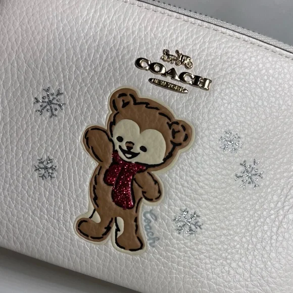 Coach Snowflake Bear Corner Zip Wristlet Wallet - Picture 9 of 9